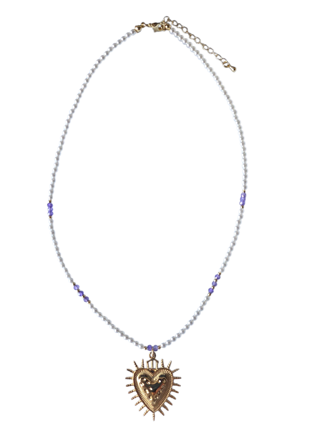 Purple Shell Pearl Gemstone Bead Sacred Heart 17 Inch Necklace NC-SJ2110