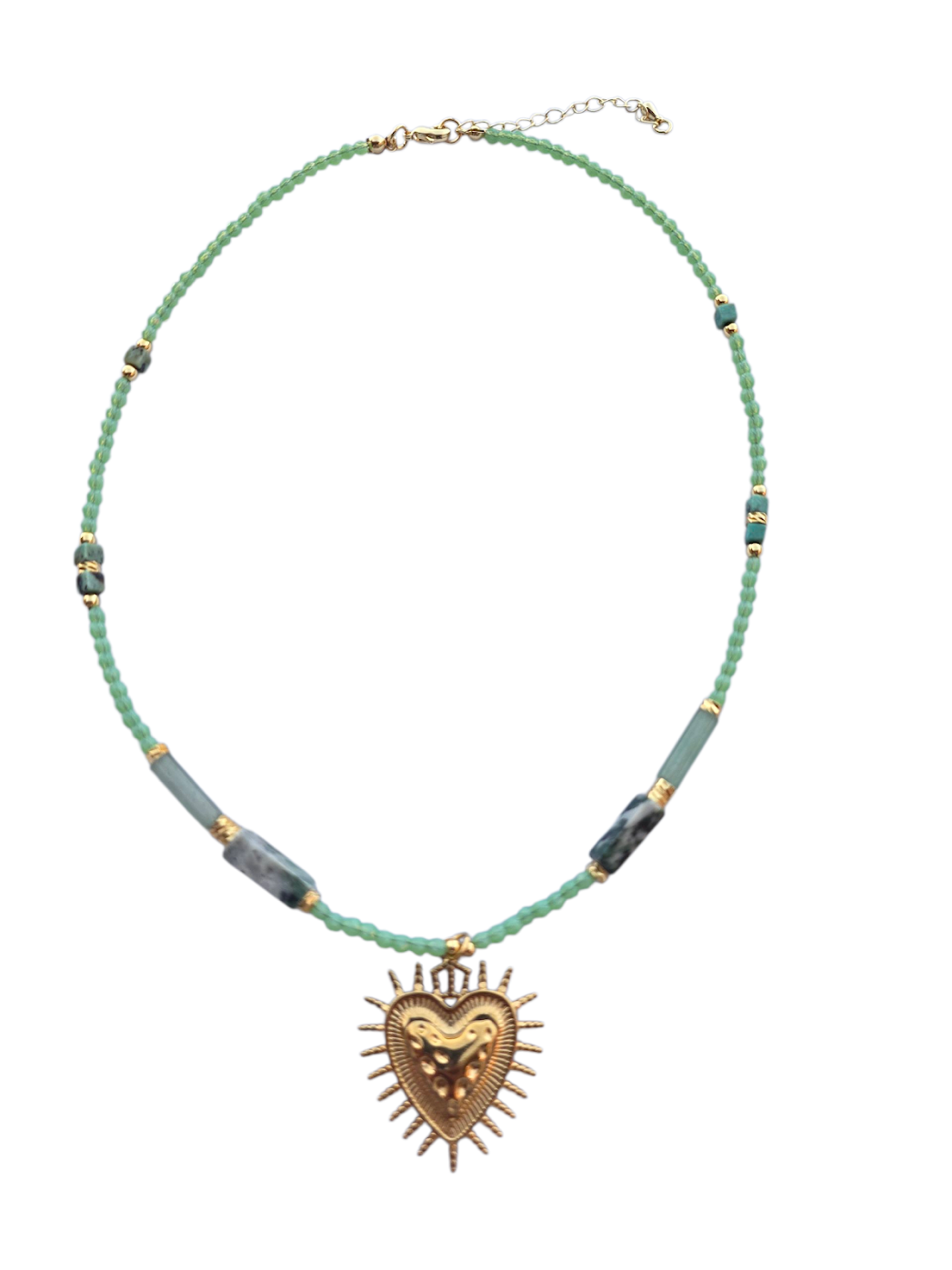 Green Malachite Gemstone Bead Sacred Heart 17 Inch Necklace NC-SJ2112