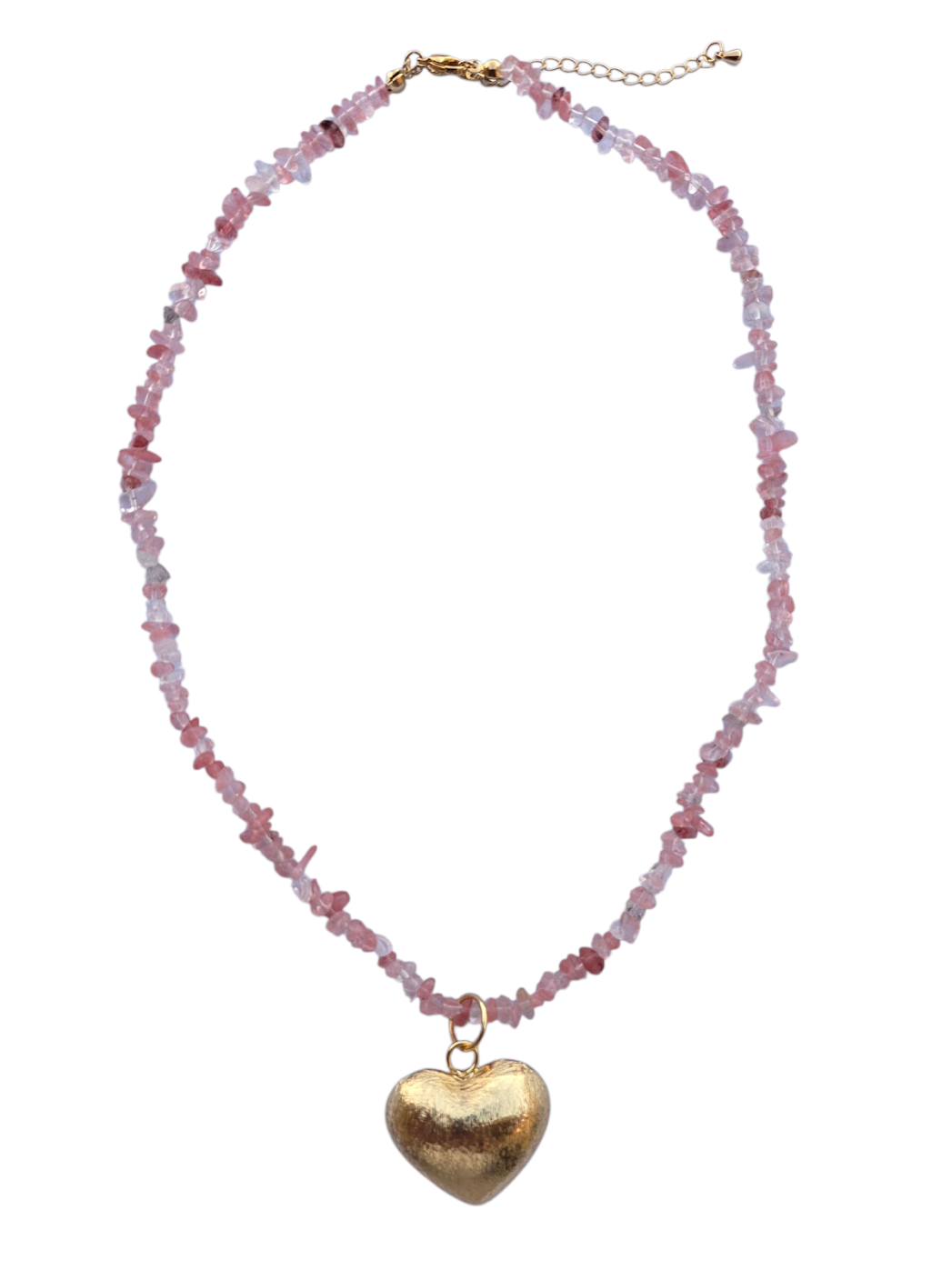 Rose Quartz Beaded Chip Heart Necklace NC-SJ0332