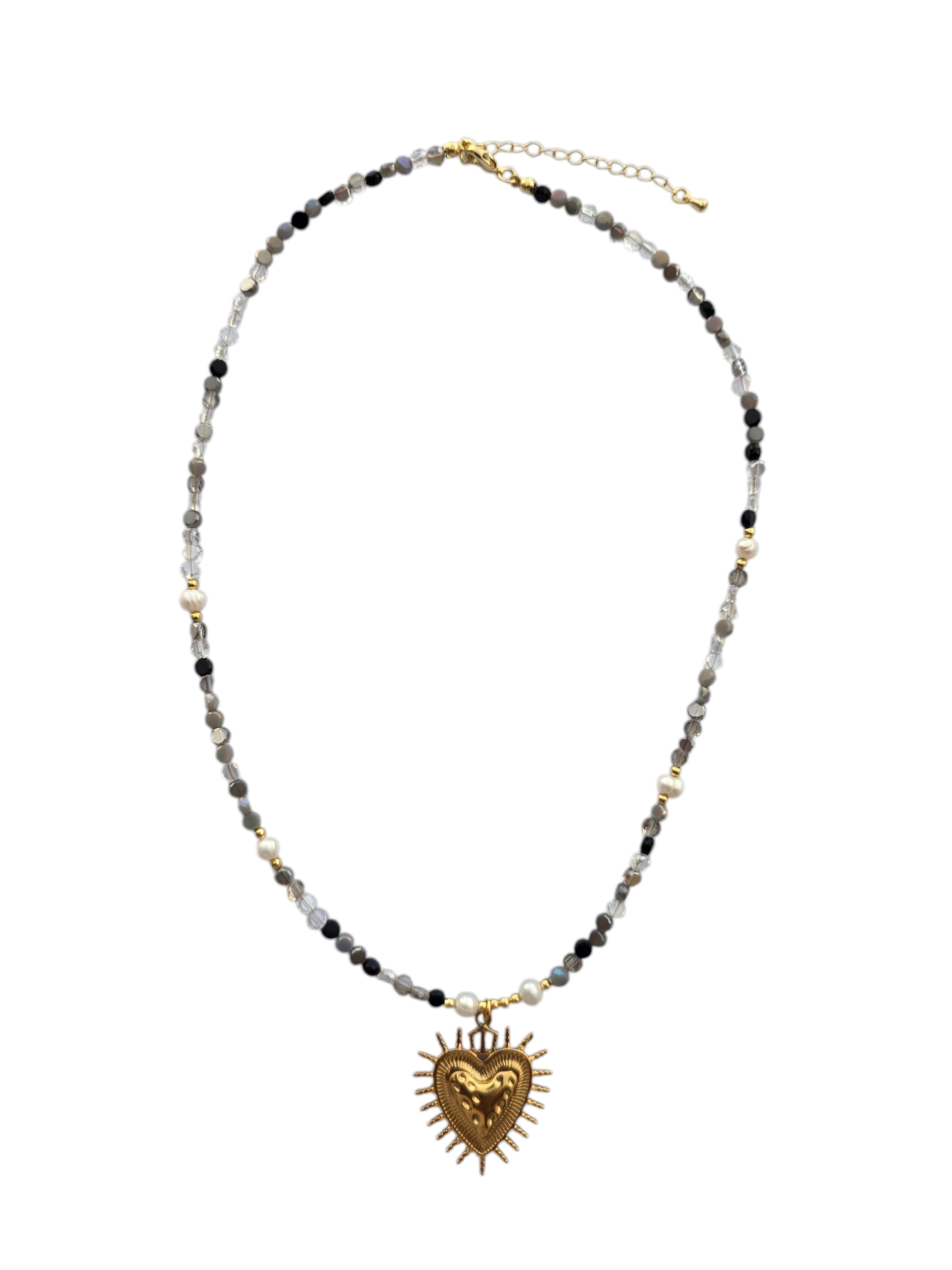 Black and grey Gem necklace with sacred heart pendant NC-SJ2119