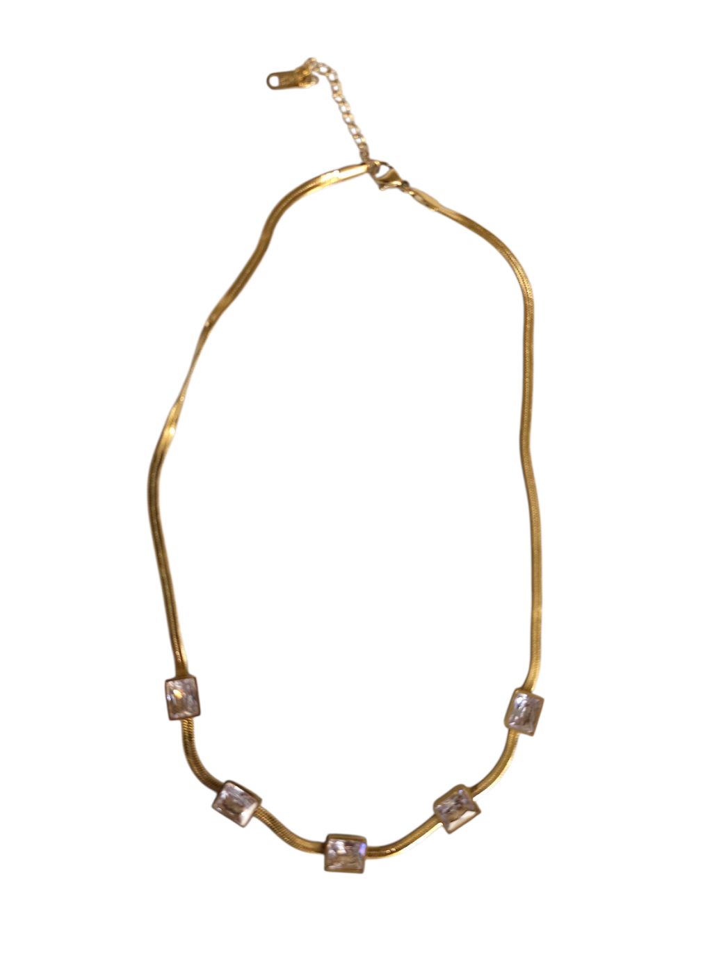 Clear Baguette CZ 3mm Snake Herringbone 16 Inch Geometric Necklace CN-21WA1636