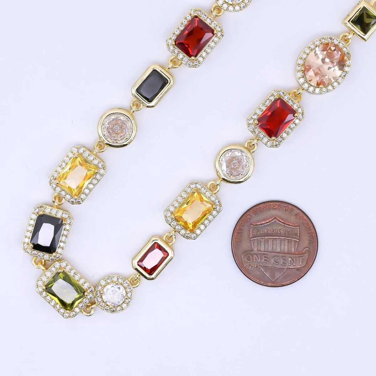 24K Gold Filled 6.7mm Geometric Multicolor Cluster Micro Paved CZ Gemstone 17.5 Inch Necklace ✦ NC-21WA1241