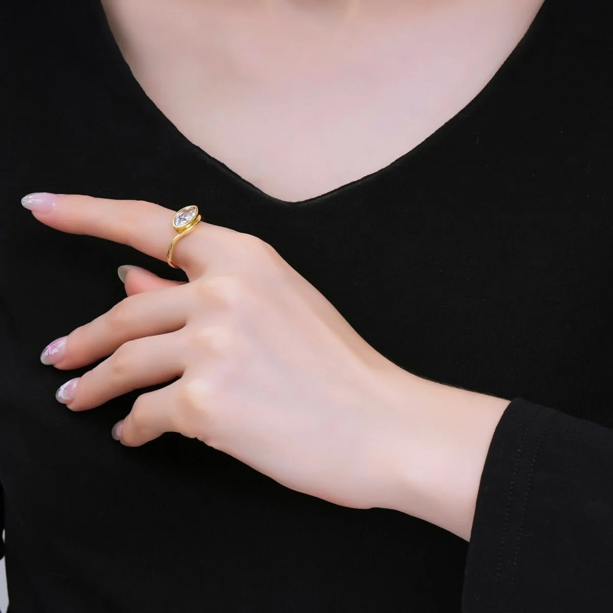 Clear Marquise CZ Eye-Like Solitaire Adjustable Ring RI-21O1456