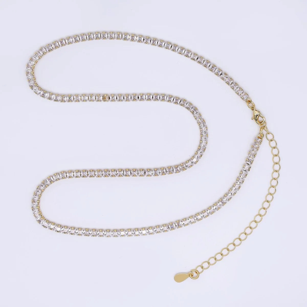 Clear Square CZ with Lobster Clasp Tennis Gold Filled CZ Necklace 16 Inch + Extender NC-21WA3330