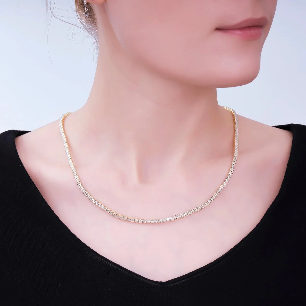 Clear Square CZ with Lobster Clasp Tennis Gold Filled CZ Necklace 16 Inch + Extender NC-21WA3330