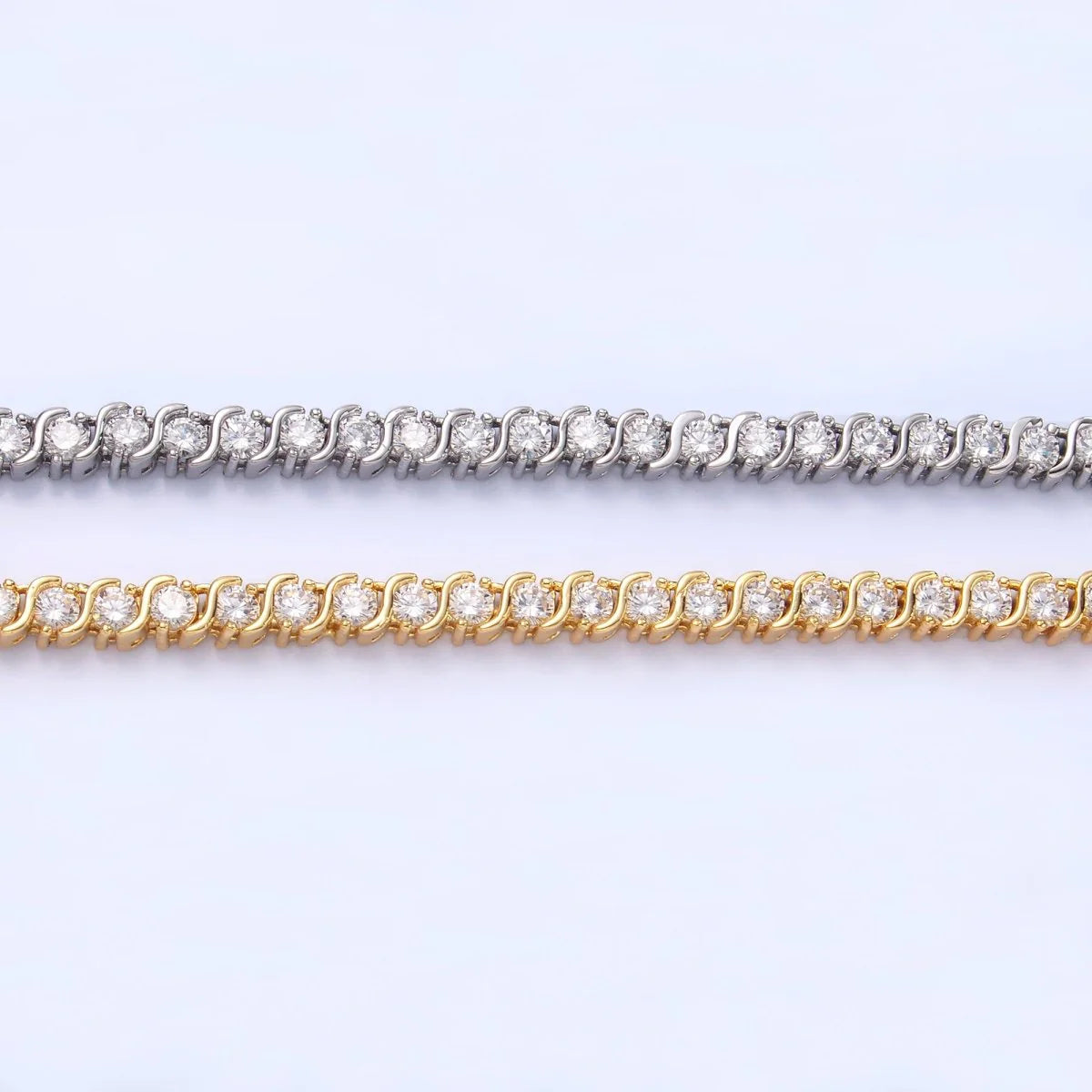 Curved S-Link Tennis Chain Bracelet in Gold & Silver ✦ CN-21WA3037 CN-21WA3036