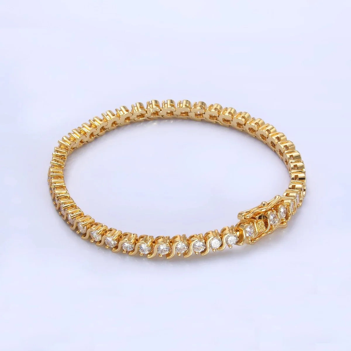 Curved S-Link Tennis Chain Bracelet in Gold & Silver ✦ CN-21WA3037 CN-21WA3036