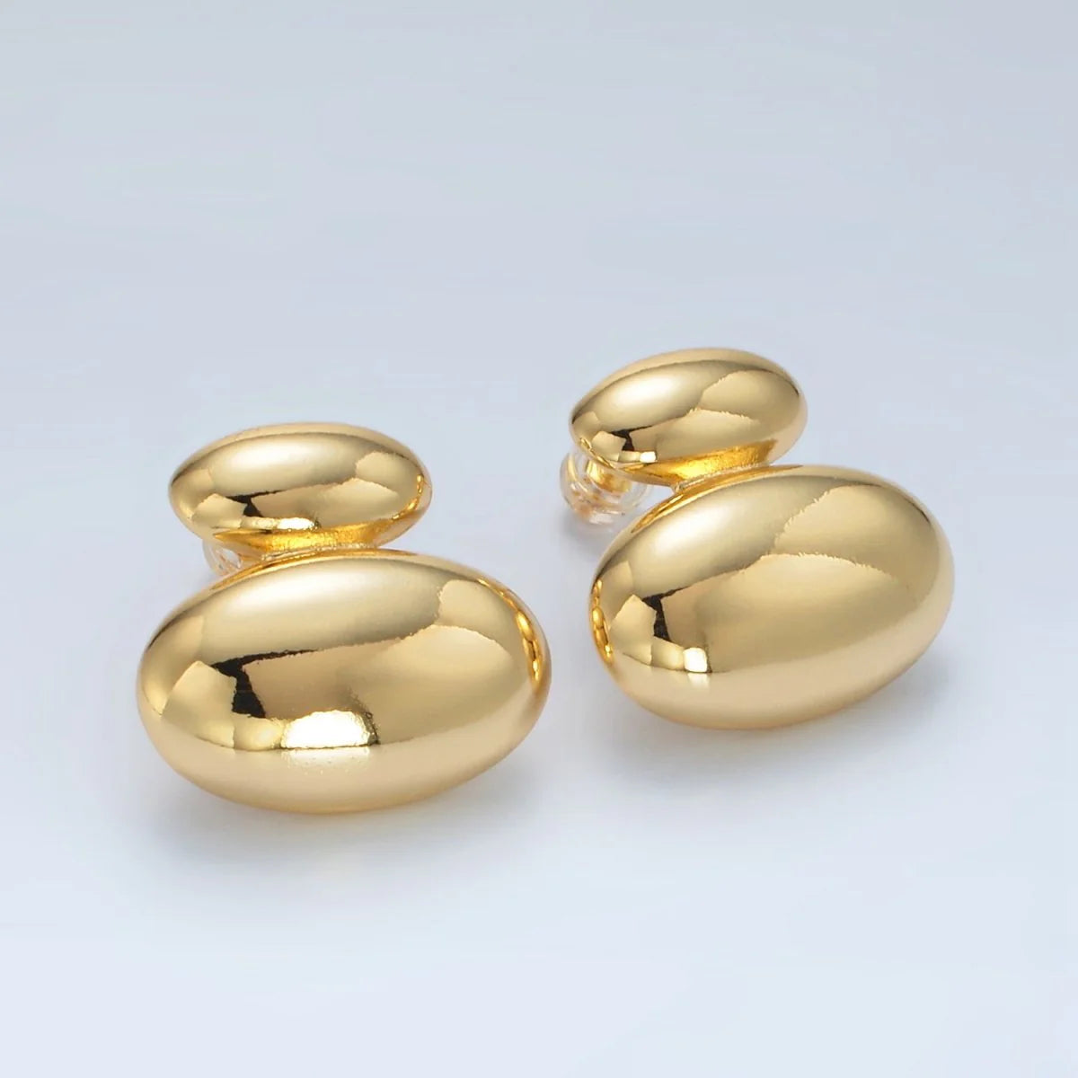 24K Gold Filled Double Oval Dome Minimalist Stud Earrings in Gold & Silver ✦ EA-21P530 EA-21P531