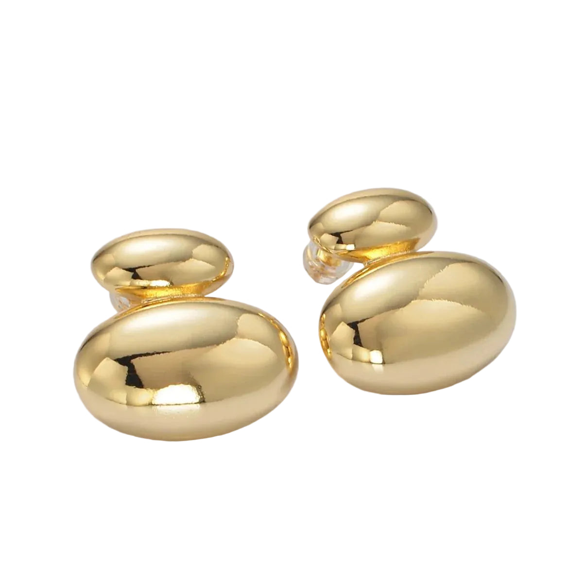 Double Oval Dome Minimalist Stud Earrings in Gold & Silver ✦ EA-21P530 EA-21P531
