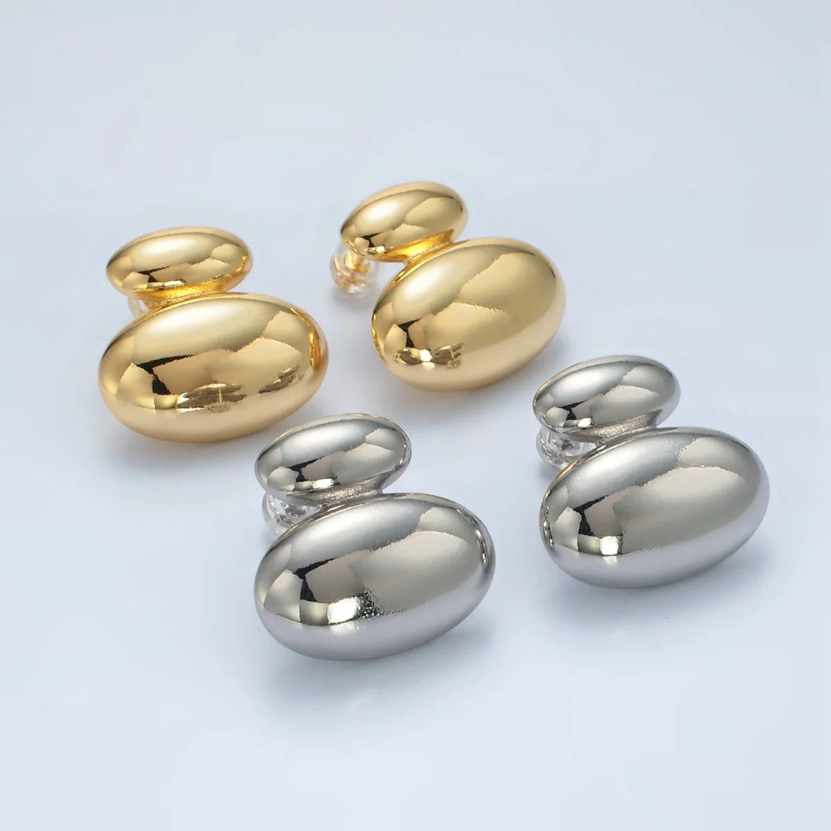 24K Gold Filled Double Oval Dome Minimalist Stud Earrings in Gold & Silver ✦ EA-21P530 EA-21P531