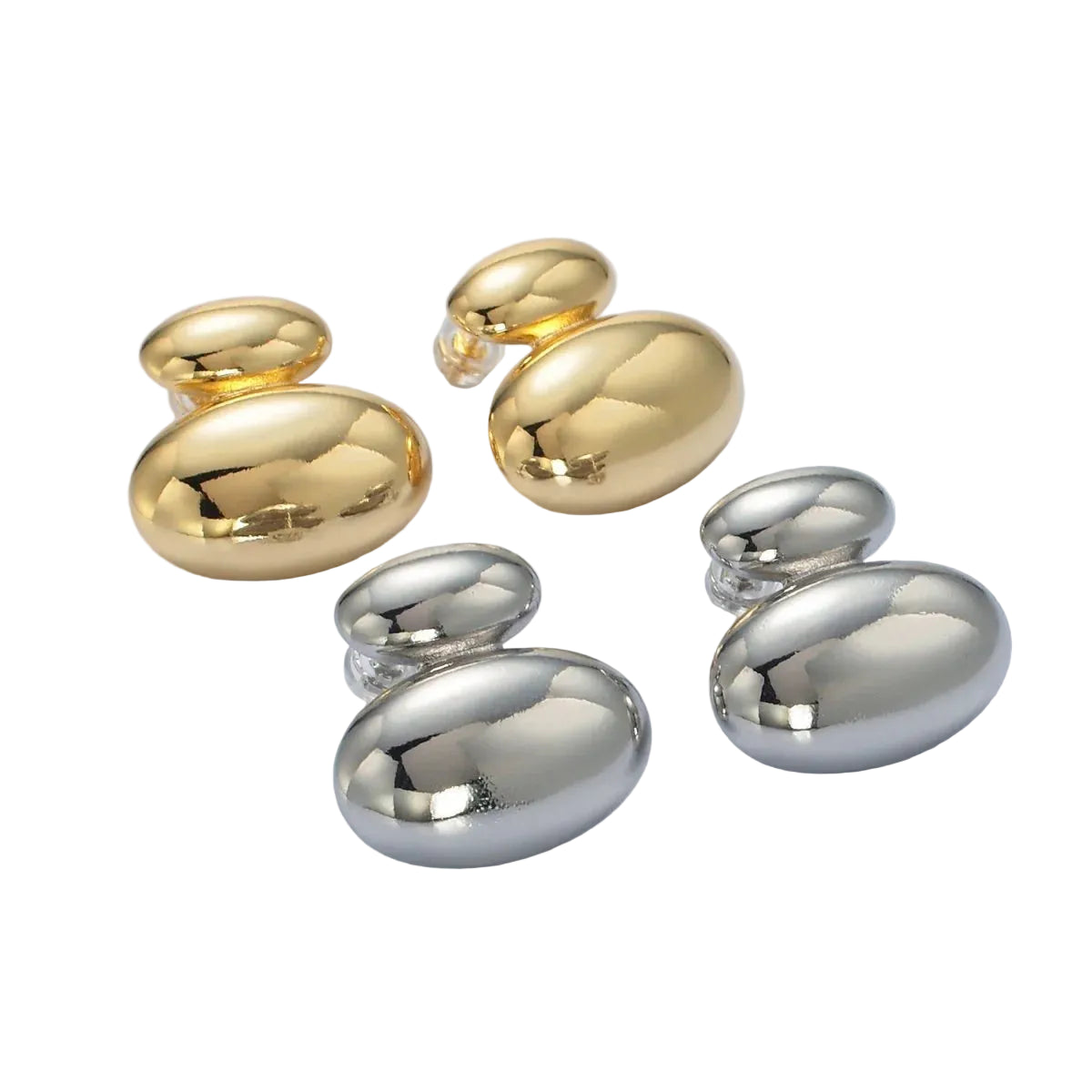 Double Oval Dome Minimalist Stud Earrings in Gold & Silver ✦ EA-21P530 EA-21P531