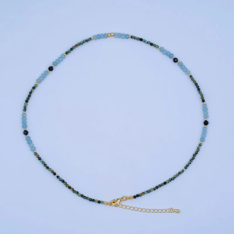 Green Blue Multifaceted Gemstone Bead 17 Inch Necklace CN-0097