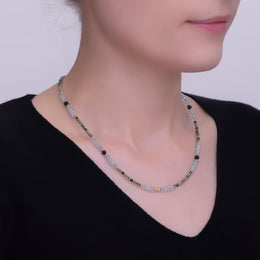 Green Blue Multifaceted Gemstone Bead 17 Inch Necklace CN-0097