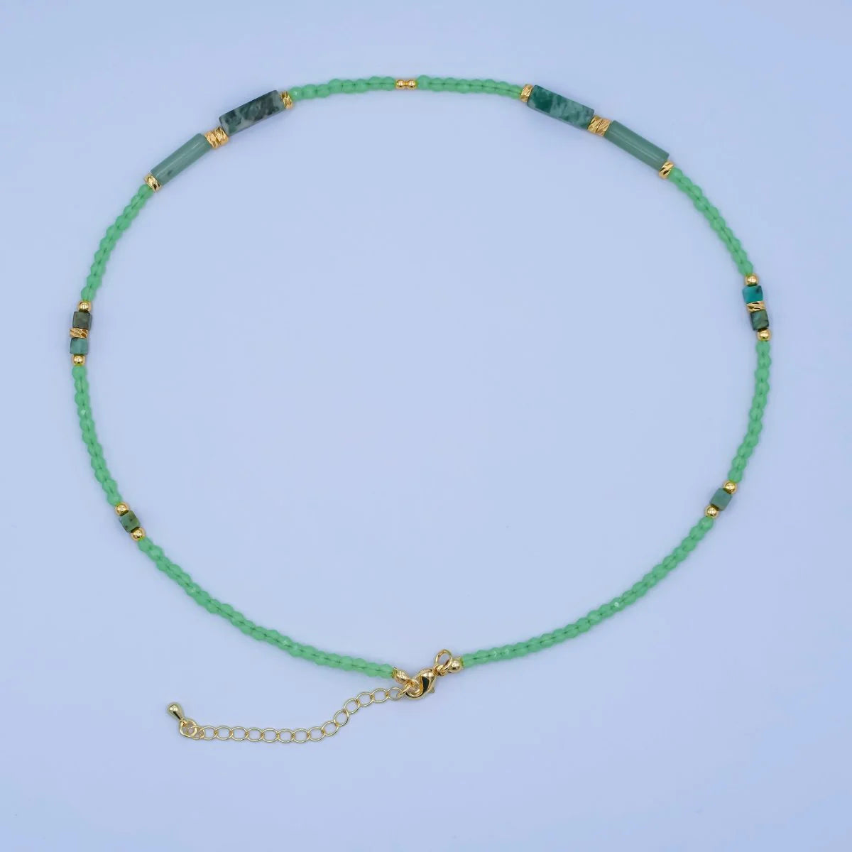 Green Malachite Gemstone Bead Gold Sun 17 Inch Necklace NC-SJ2120