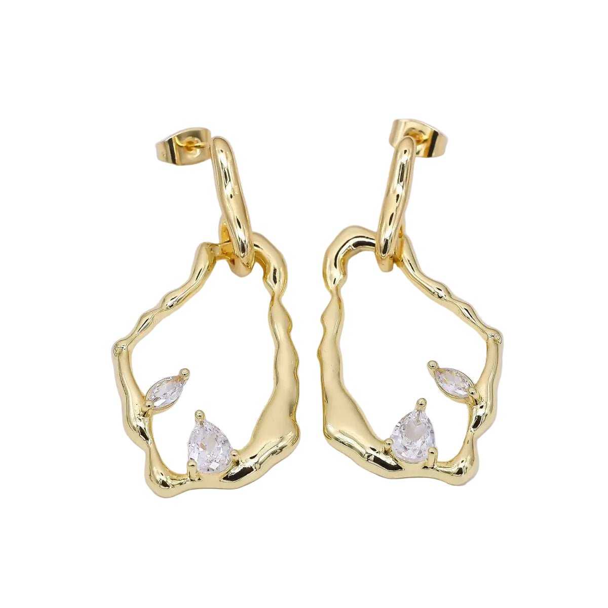 Marquise & Teardrop CZ Molten Rectangular Abstract Drop Stud Earrings ✦ EA-21AJ073
