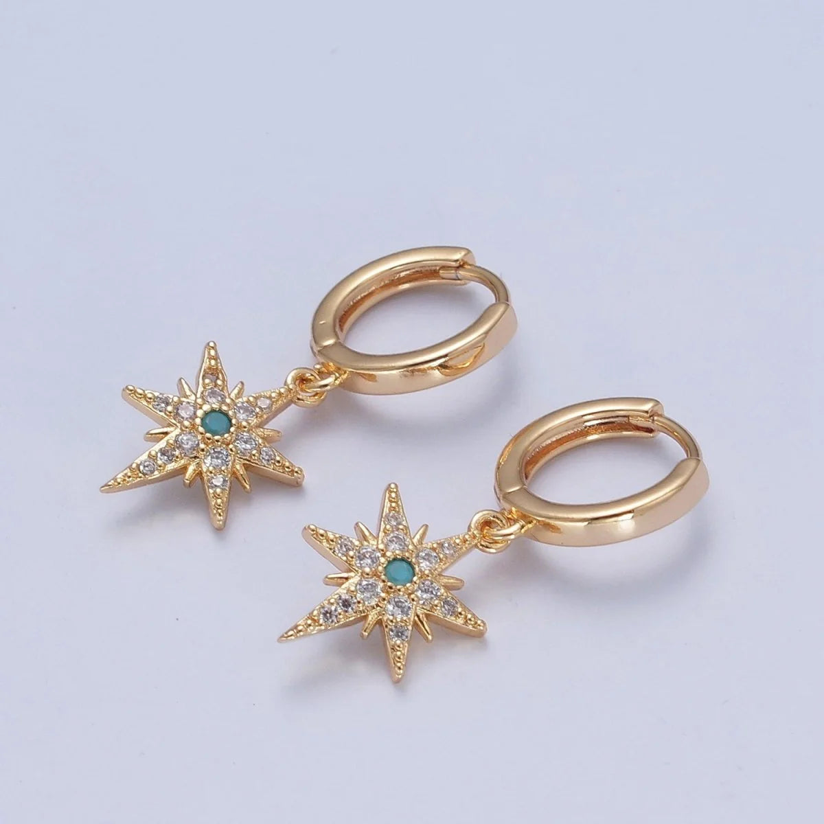 Micro Pave Clear CZ Turquoise Star Charm Dangle Earrings EA-21P325