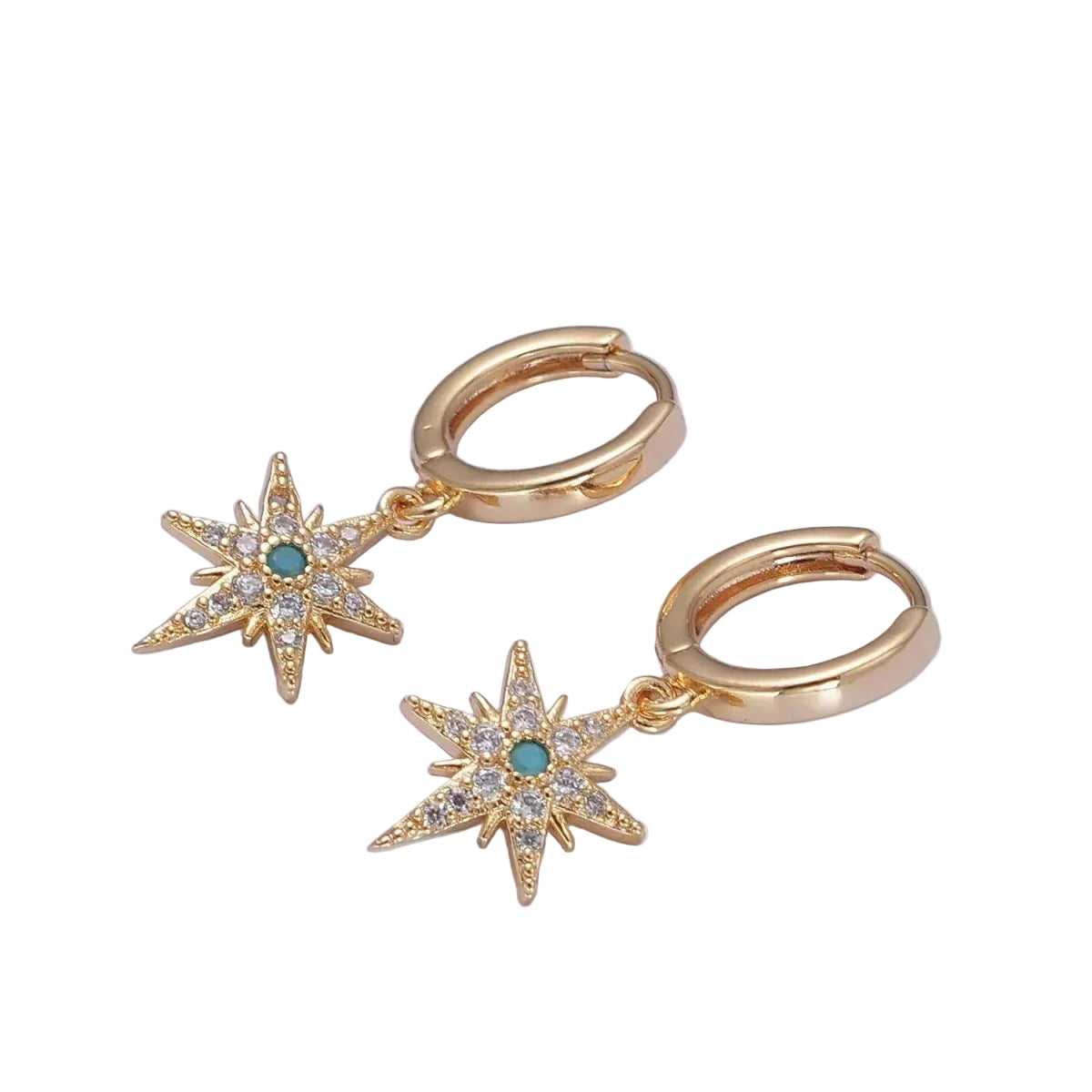 Micro Pave Clear CZ Turquoise Star Charm Dangle Earrings EA-21P325