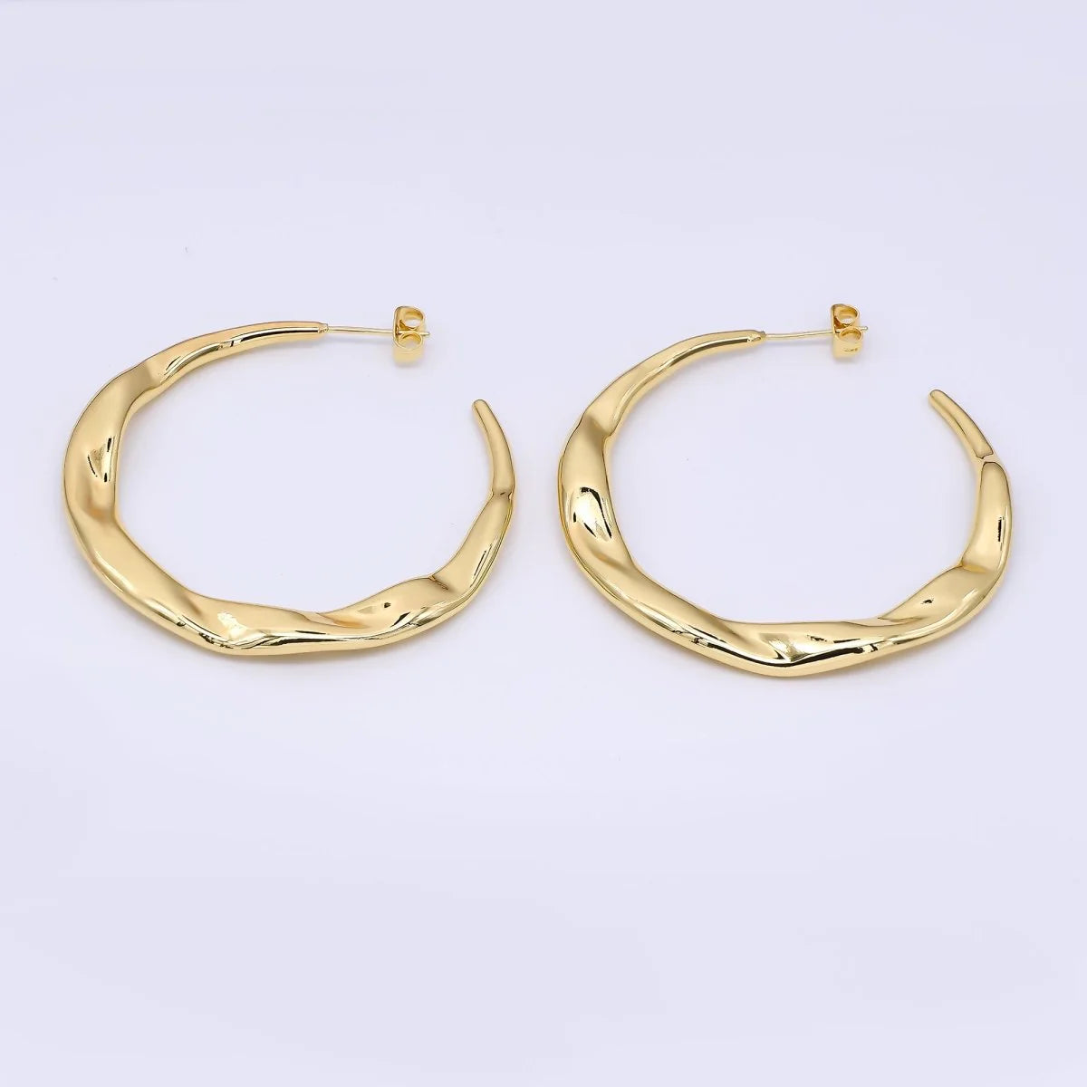 24K Gold Filled Molten Gold Modern Hoops Earrings 50mm ✦ EA-21AJ078