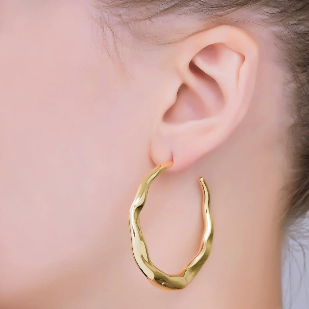 24K Gold Filled Molten Gold Modern Hoops Earrings 50mm ✦ EA-21AJ078