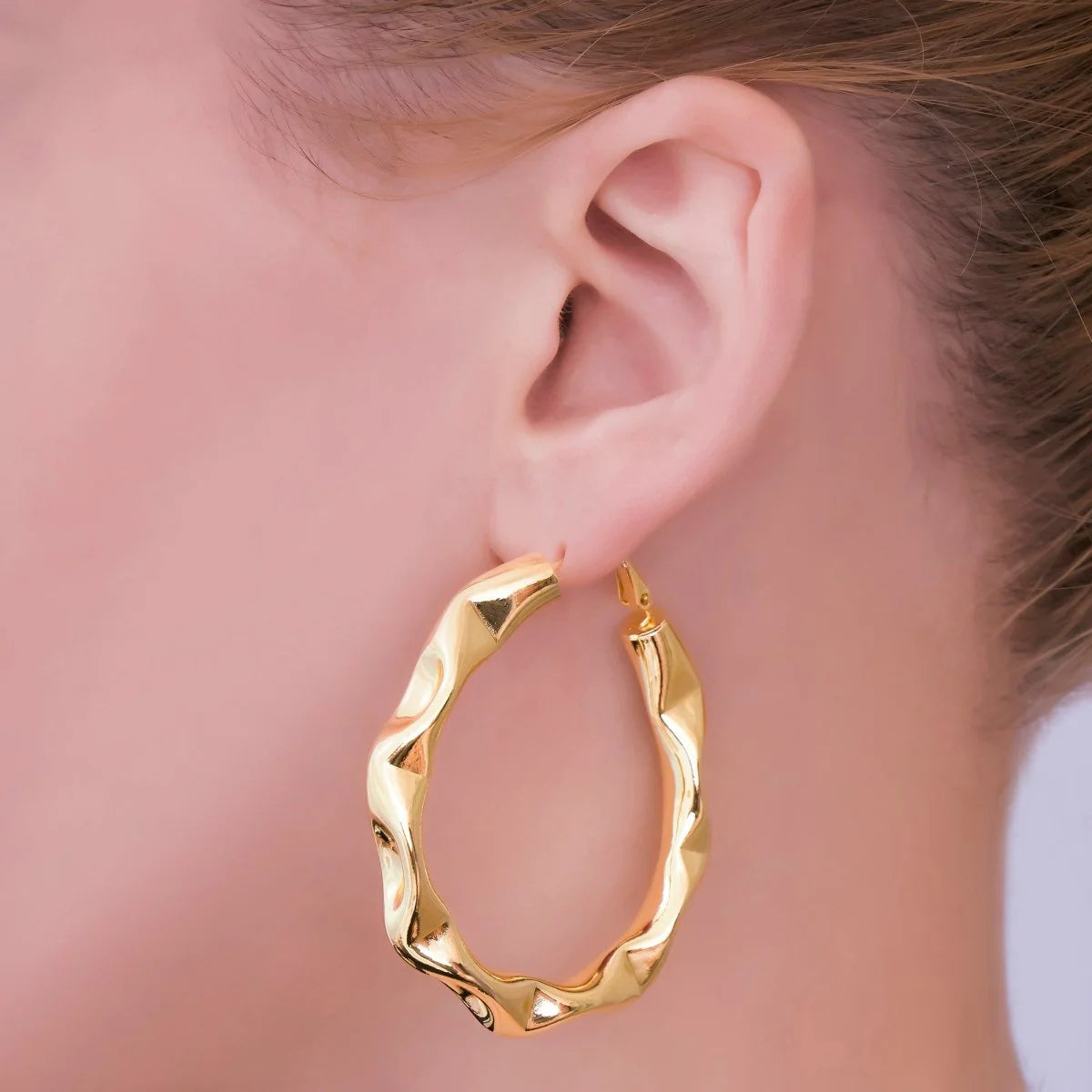 Minimalist Geometric Textured Molten French Lock Hoops Earrings ✦ EA-21AJ084