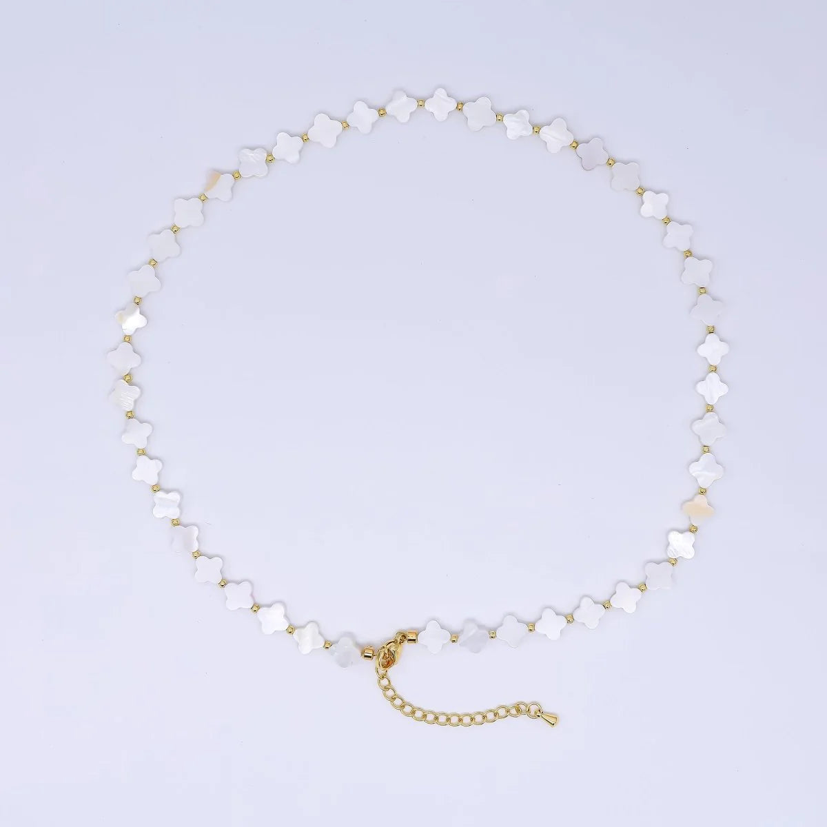 Mother of Pearl 4-Leaf Lucky Fortune Clover Necklace 17 Inch with Extender NC-21WA3344