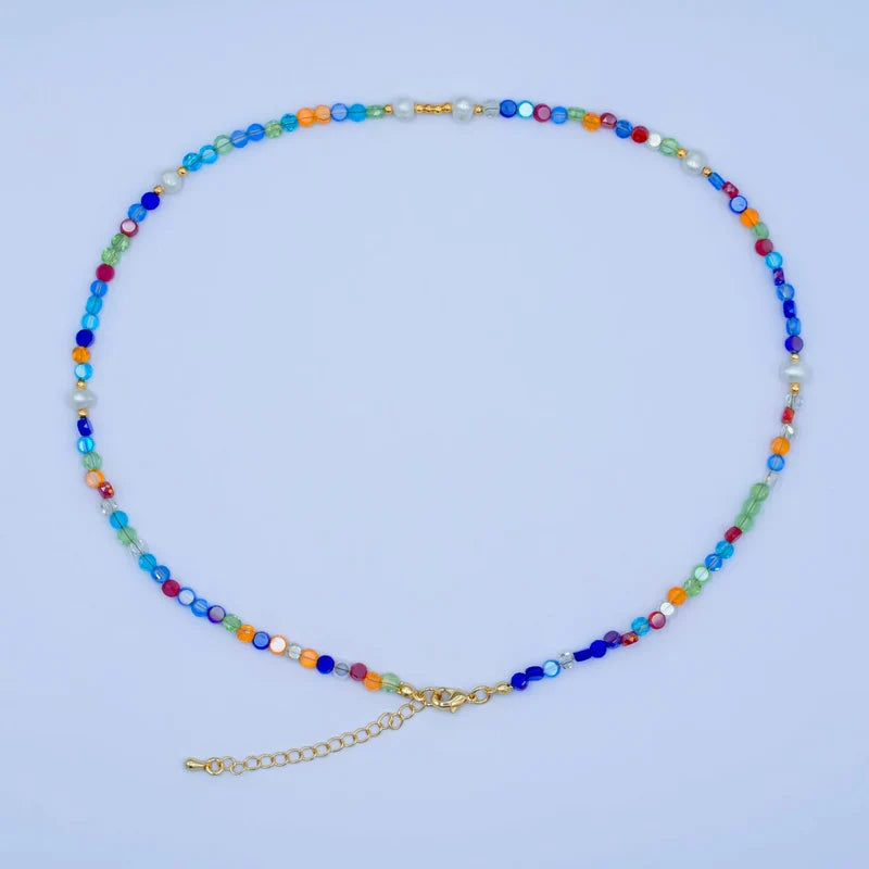 Multicolor Flat Gemstone 17.5 Inch Necklace CN-0306