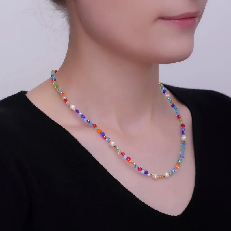 Multicolor Flat Gemstone 17.5 Inch Necklace CN-0306