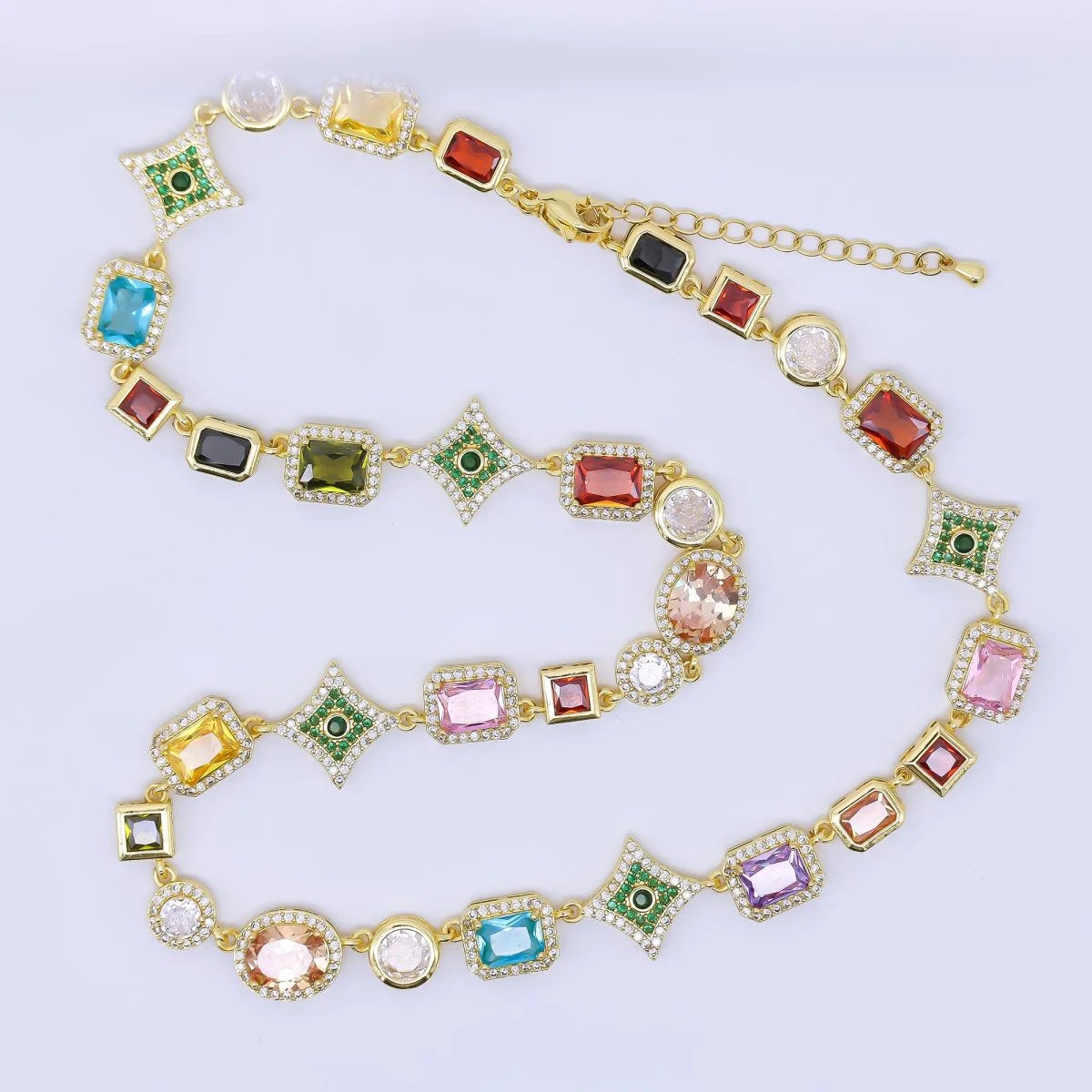 24K Gold Filled Multicolor Geometric Cluster CZ Micro Paved 18 Inch Necklace ✦ NC-21WA1285