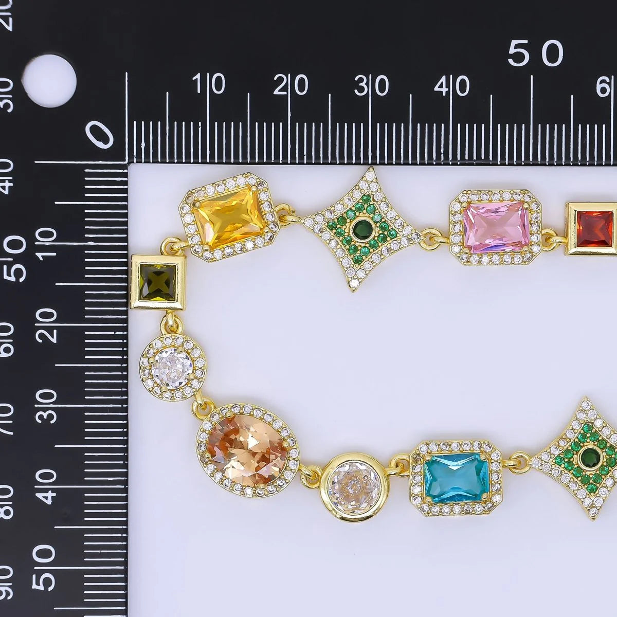 24K Gold Filled Multicolor Geometric Cluster CZ Micro Paved 18 Inch Necklace ✦ NC-21WA1285