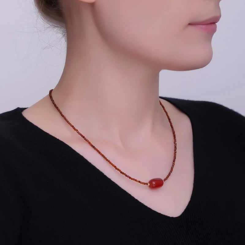 Red Carnelian Gemstone Bead 17 Inch Necklace CN-0094
