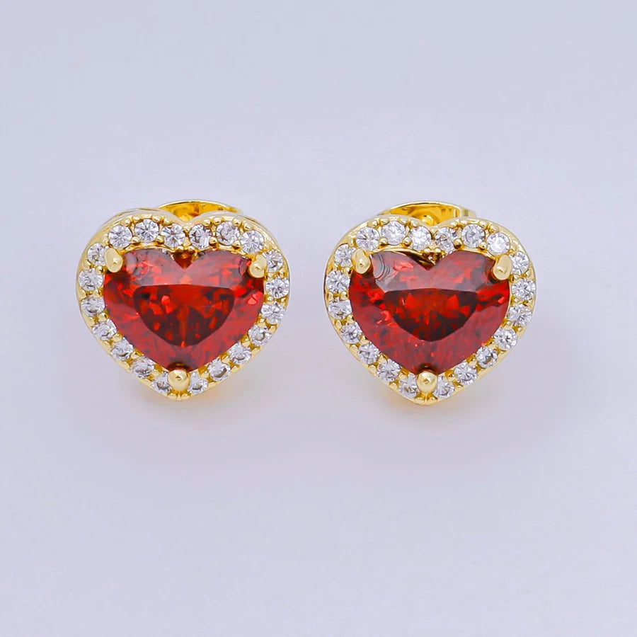 Red Heart-Shaped & Micro Paved CZ Elegant Stud Earrings EA-21AJ118
