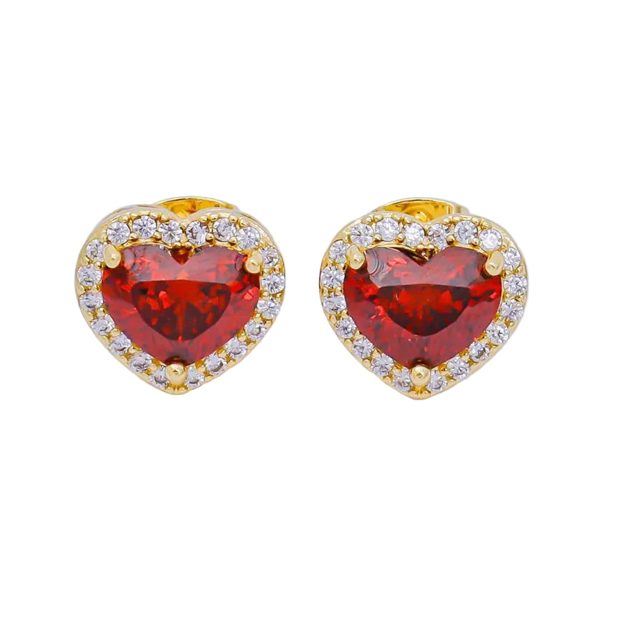 Red Heart-Shaped & Micro Paved CZ Elegant Stud Earrings EA-21AJ118