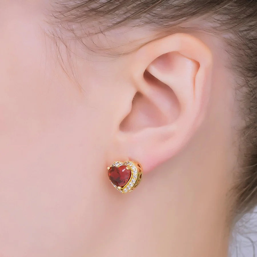Red Heart-Shaped & Micro Paved CZ Elegant Stud Earrings EA-21AJ118