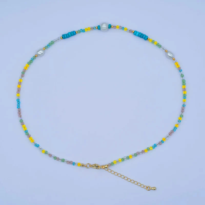 shell Pearl Multicolor Crystal Gemstone 16 Inch Necklace CN-0099