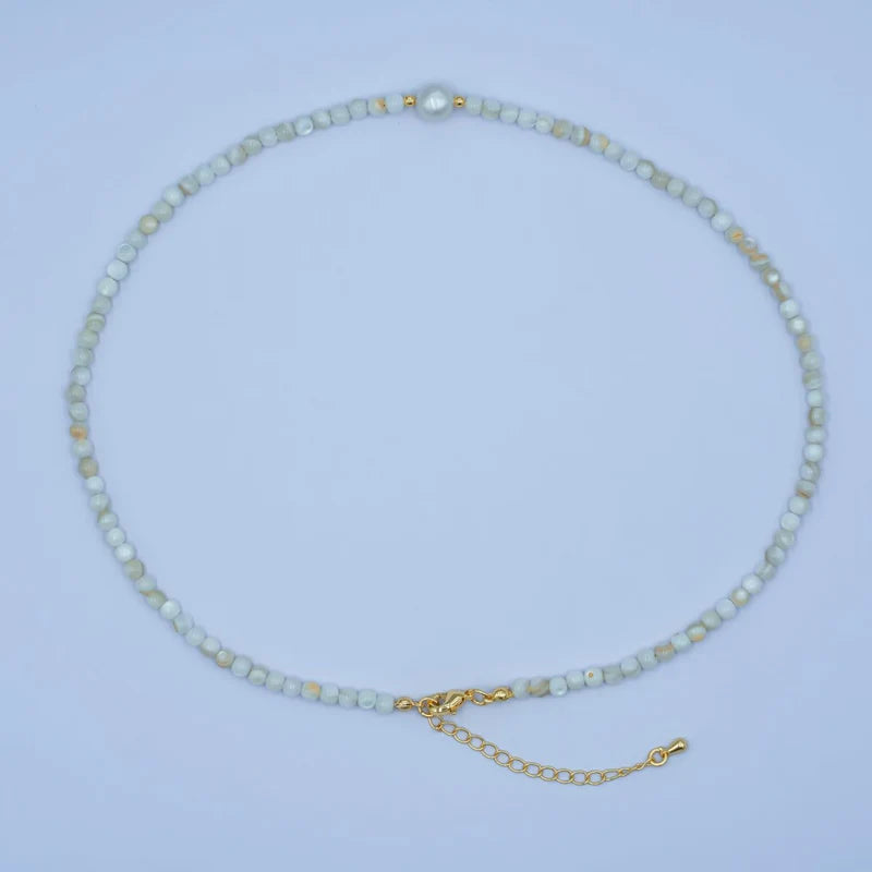 White Shell Pearl Gemstone 17 Inch Necklace CN-0303