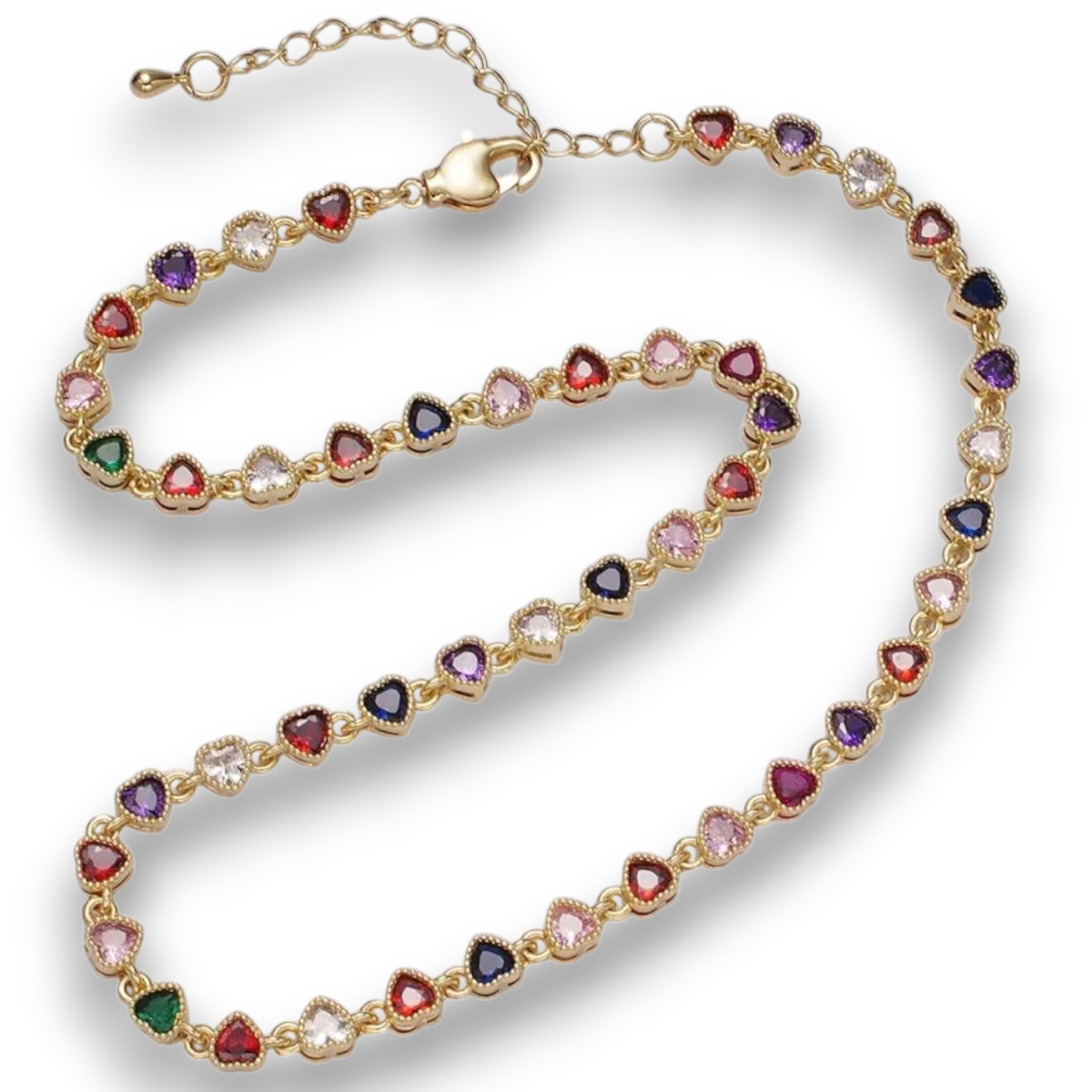 CZ Multicolor Heart Bezel Necklace CN-21WA2245 CN-21WA2244