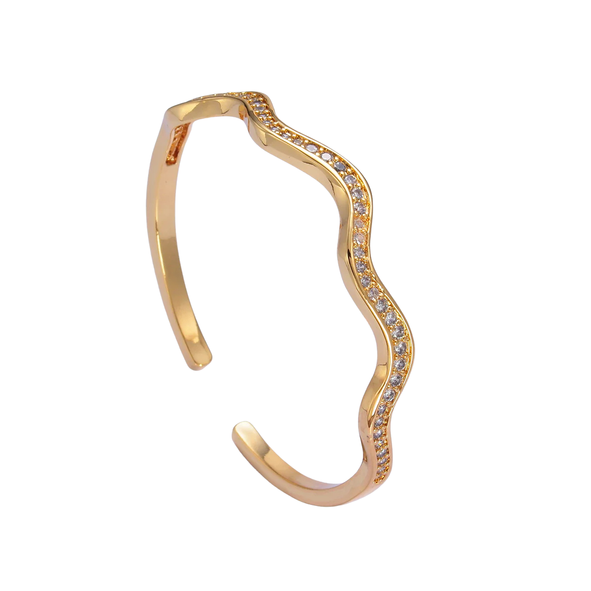Gold Dainty Micro Pave CZ Adjustable Cuff Bangle ✦ BR-21WA2720