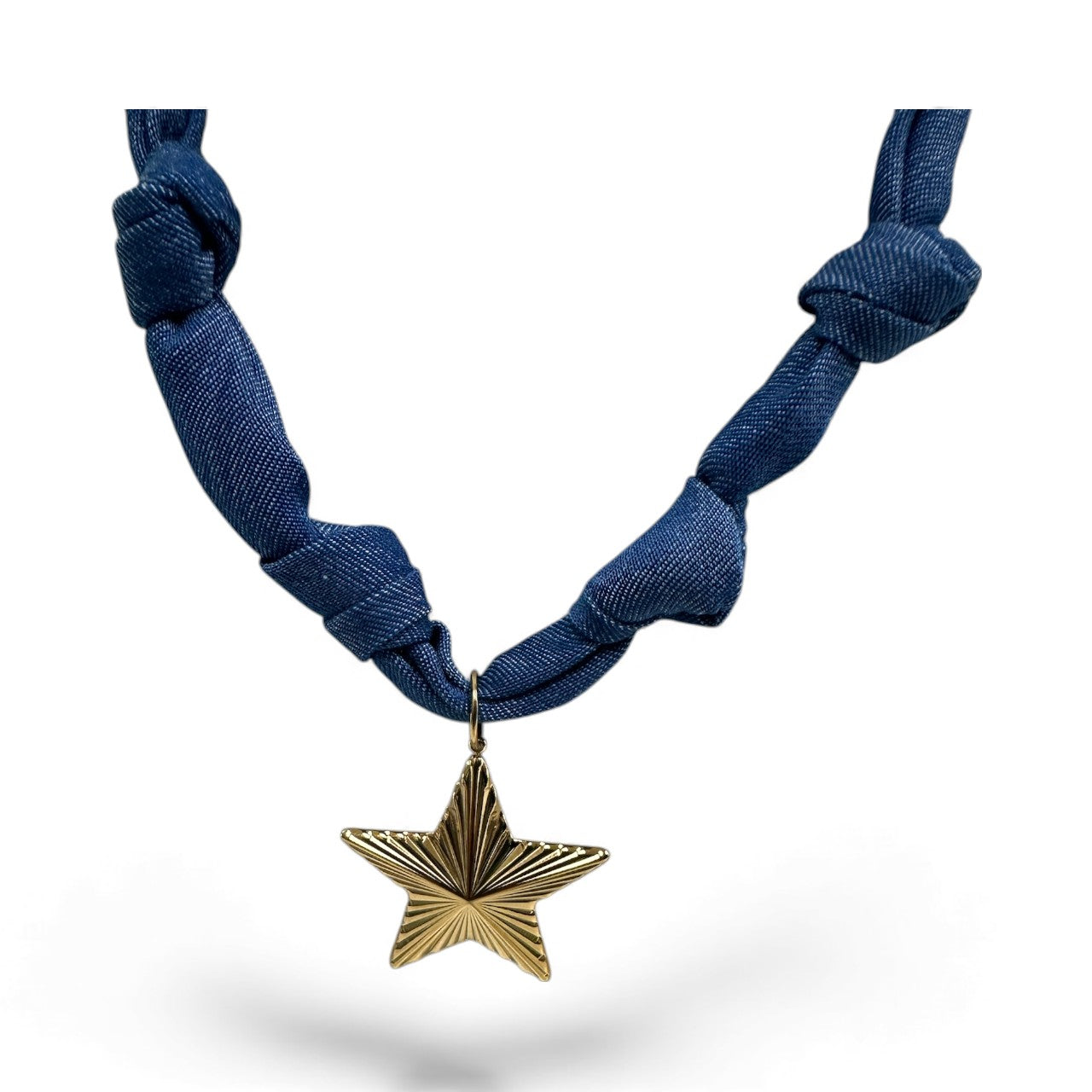 Denim scarf with gold star pendant NC-2053