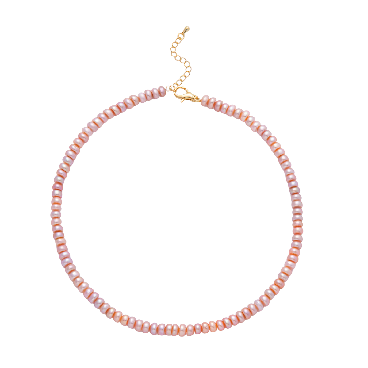 Pink Natural Shell Pearl Rondelle Bead 15.5 Inch Choker Necklace NC-21WA4055