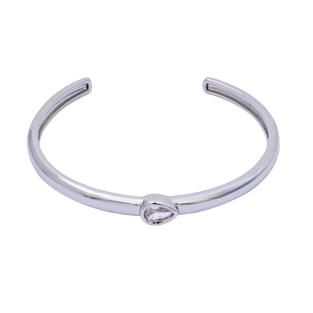 PEAR CZ Minimalist Round Bangle Cuff Bracelet in Gold & Silver ✦ BR-21WA3095 BR-21WA3096