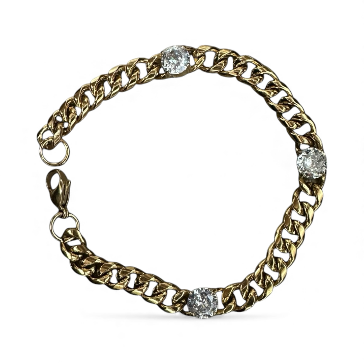 Gold bracelet chain 3 round cz diamonds BR-2021