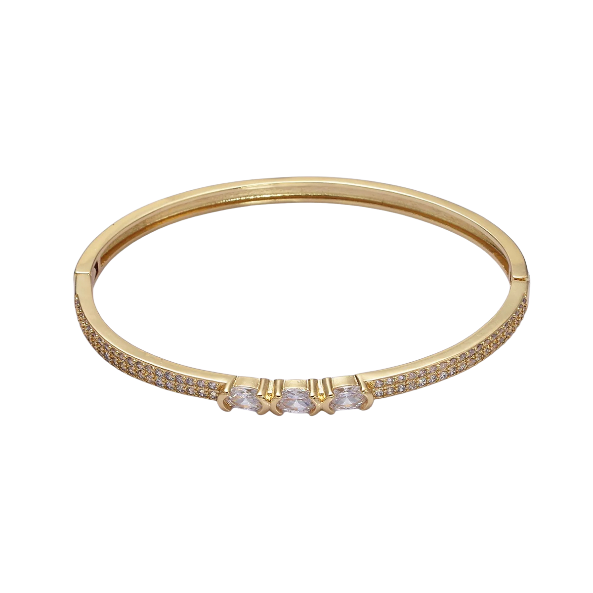Dainty Minimalist Gold Bracelet with Triple Oval CZ Stone dis ✦ BR-21WA1760