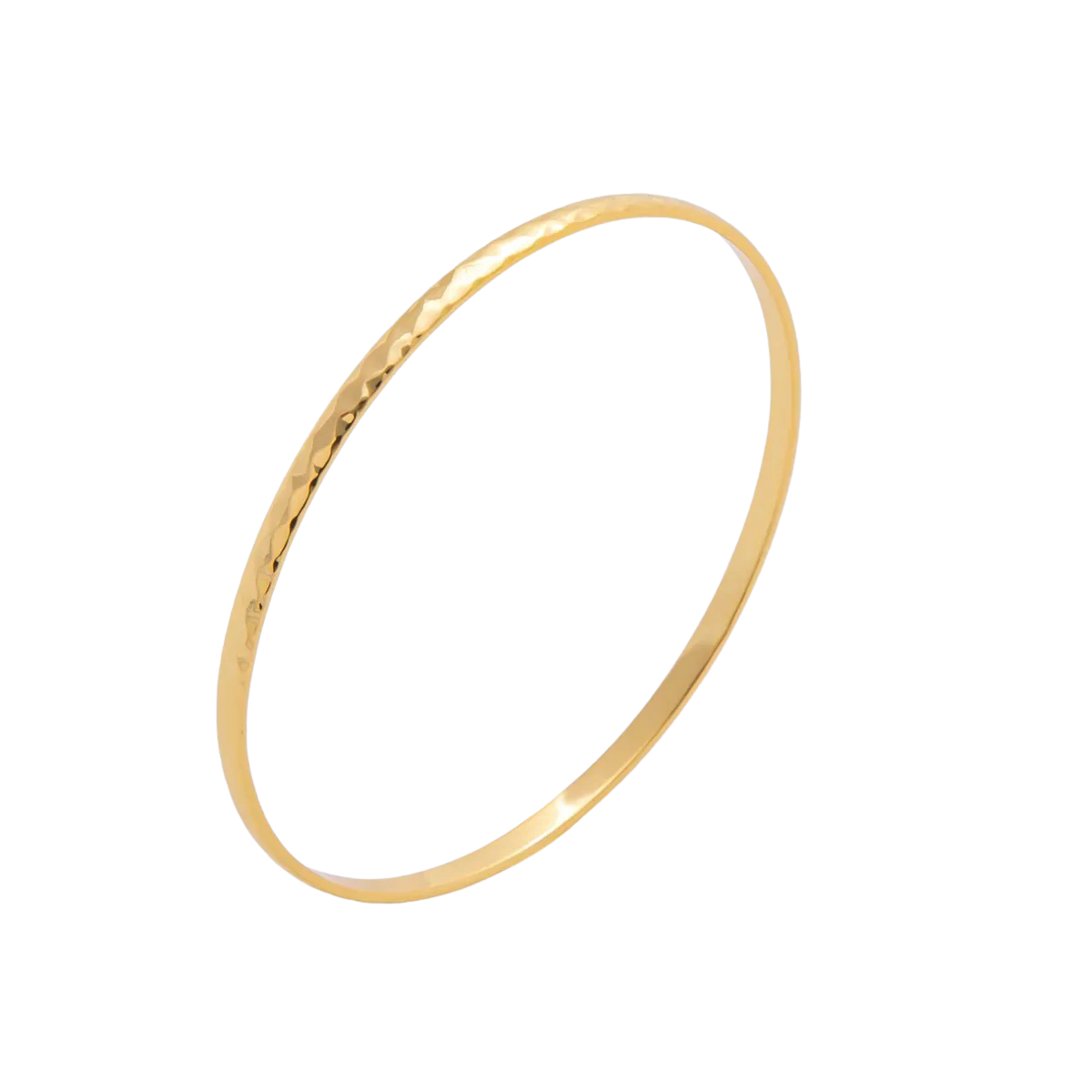 Gold Stainless Steel Hammered Ridge Pattern Round Bangle Bracelet ✦ BA-21WA3465
