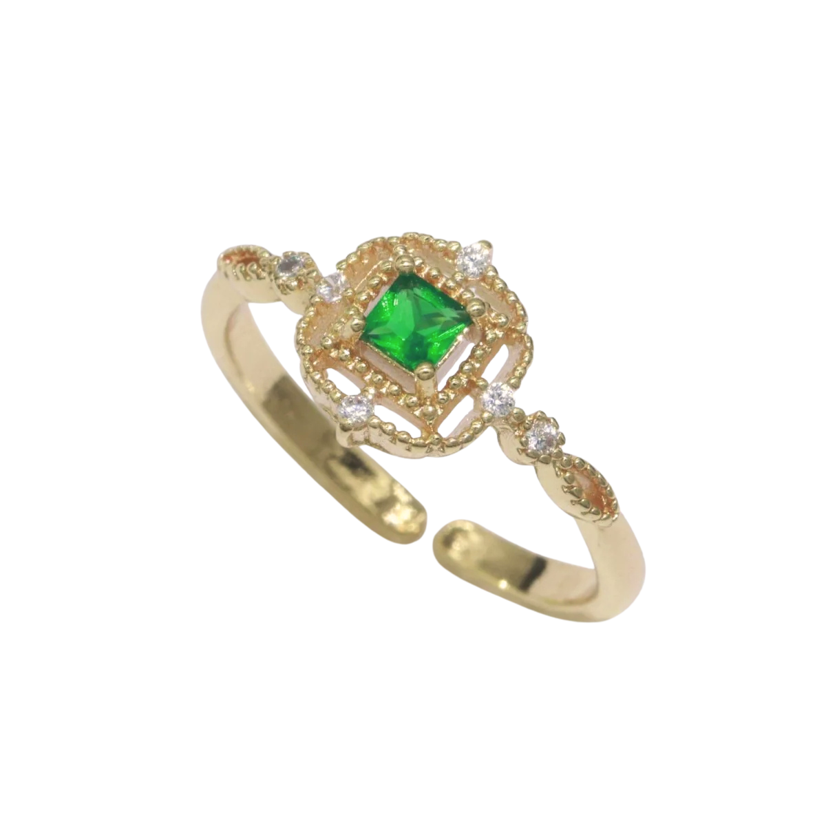 Dainty Vintage Emerald CZ Adjustable Ring RI-21O449