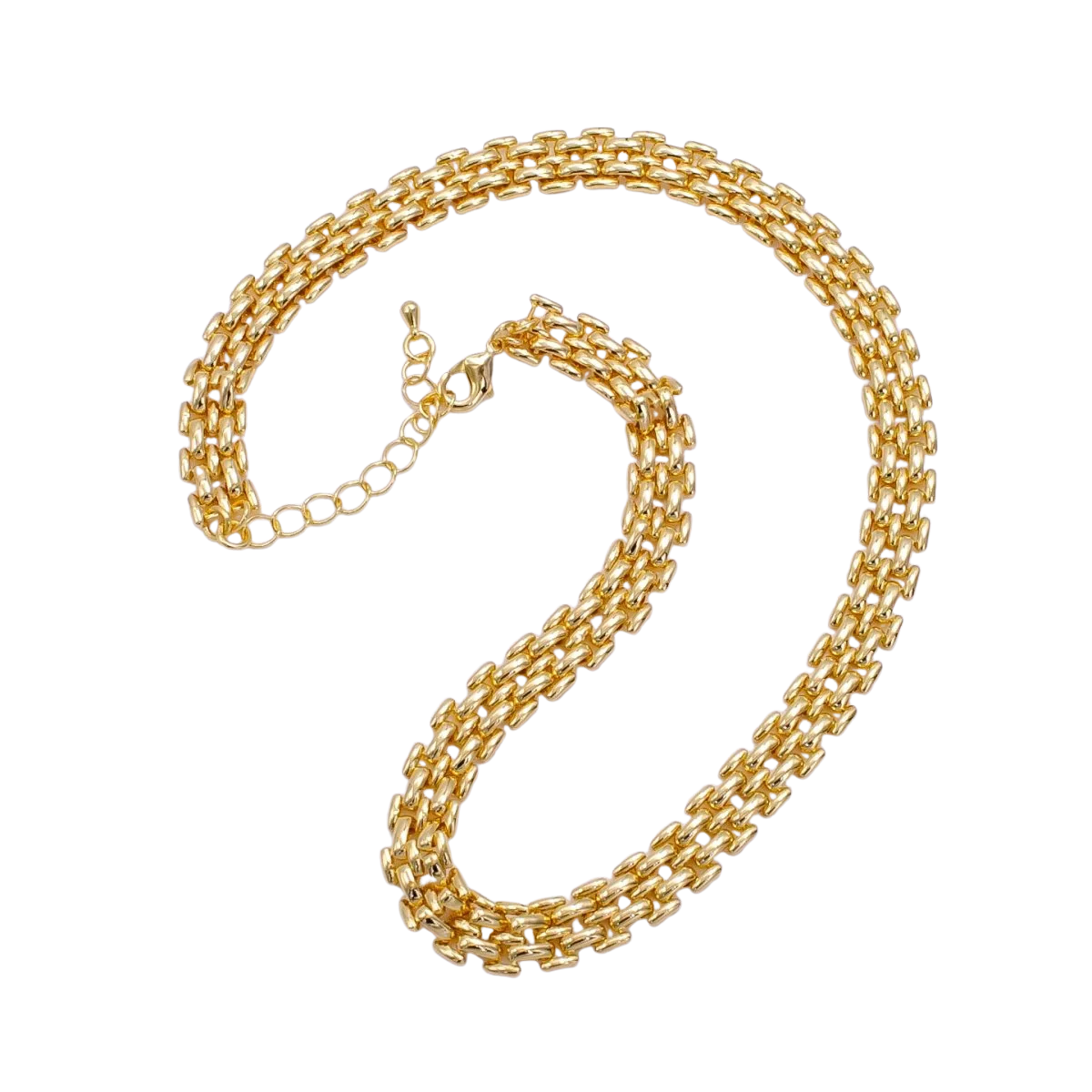 Gold 9mm Double Panther Chain 16 Inch Choker Necklace w. Extender CN-21WA2473
