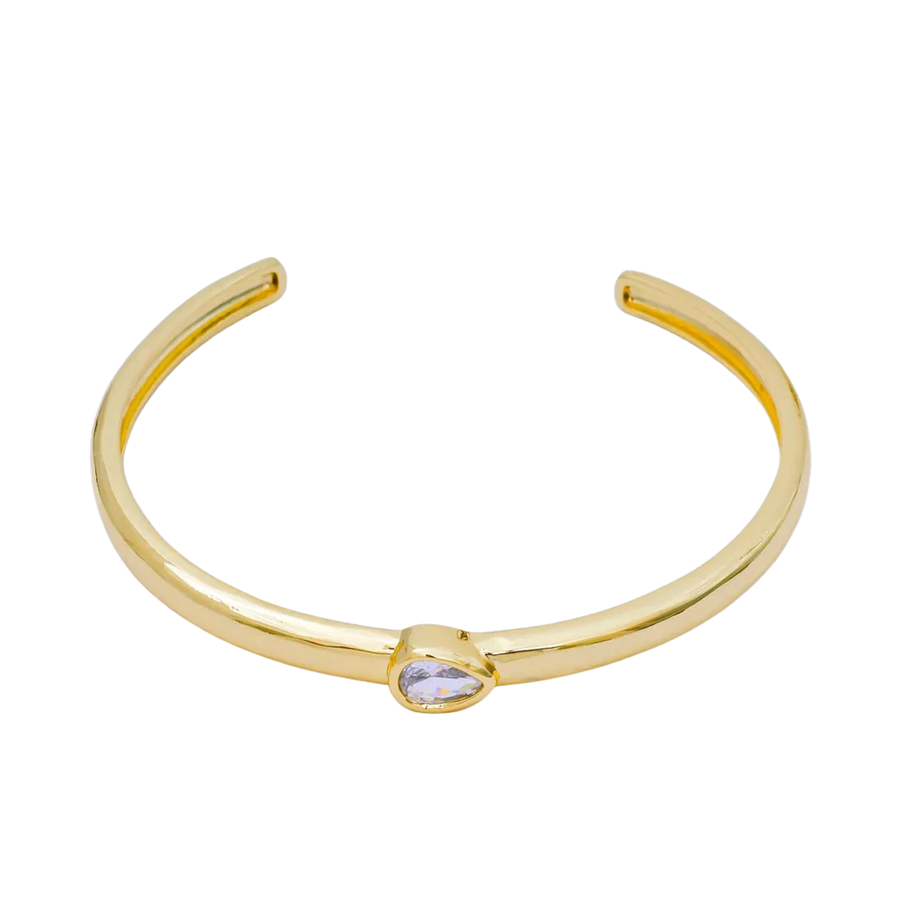 PEAR CZ Minimalist Round Bangle Cuff Bracelet in Gold & Silver ✦ BR-21WA3095 BR-21WA3096