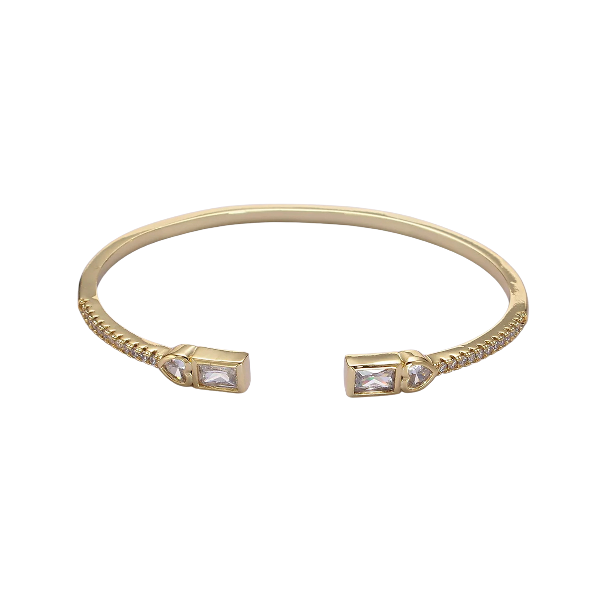Gold Clear, Green, Pink Baguette Heart CZ Micro Paved Cuff Bracelet in Gold & Silver ✦ BR-21WA2123 BR-21WA2124 BR-21WA2126
