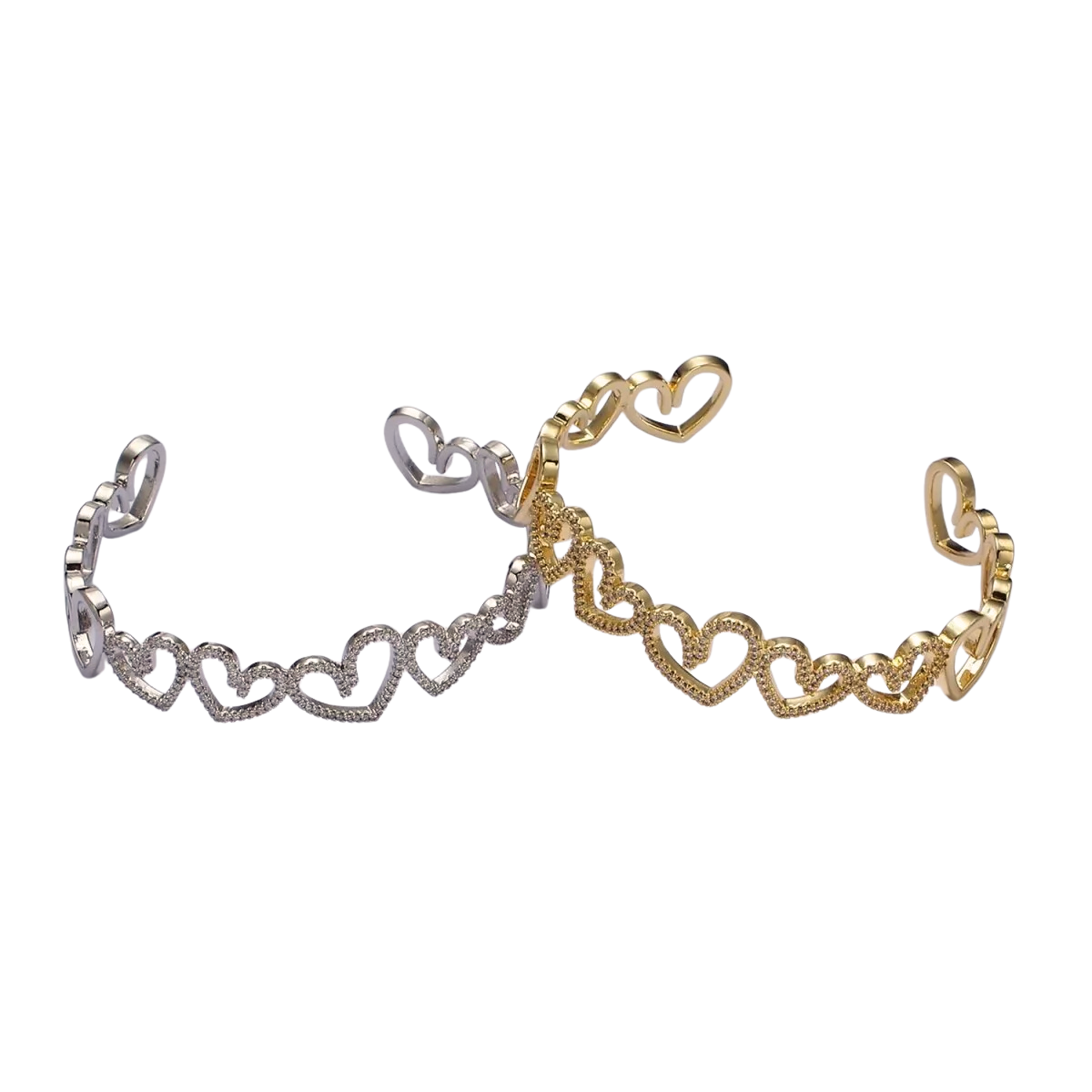 Gold Open Heart Micro Paved CZ Cuff Bangle Bracelet in Silver & Gold ✦ BR-21WA1920 BR-21WA1921