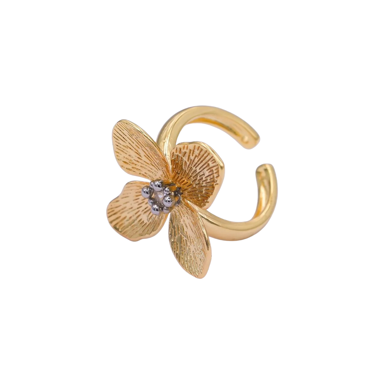 Flower Adjustable Mixed Metal Ring RI-21O996