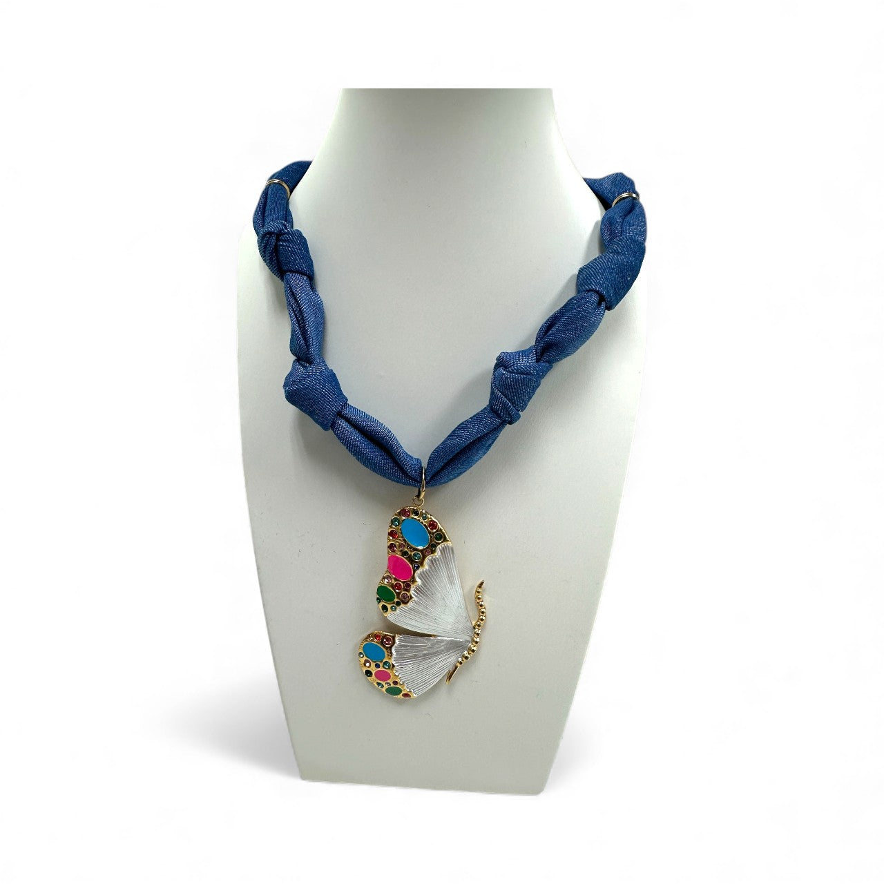 Denim scarf with butterfly pendant NC-2054